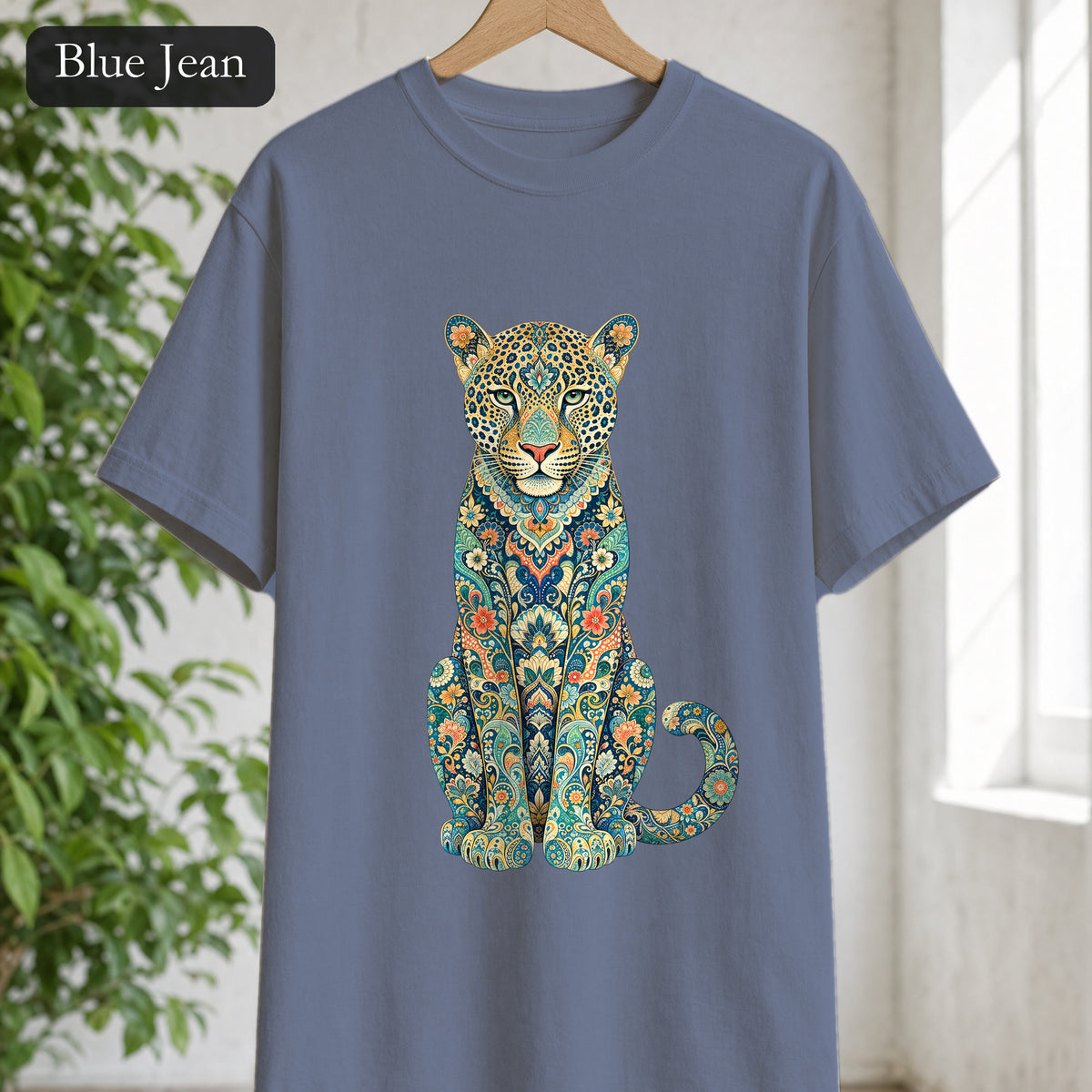 Boho Leopard Shirt, Folk Art Leopard Tee, Japanese Pattern Big Cat Lover Gift, Vintage Floral Leopard Sweatshirt
