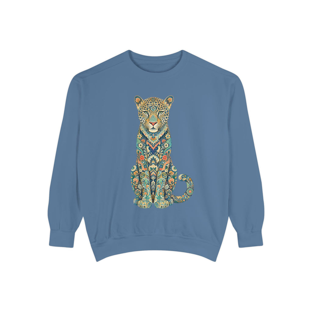 Boho Leopard Shirt, Folk Art Leopard Tee, Japanese Pattern Big Cat Lover Gift, Vintage Floral Leopard Sweatshirt