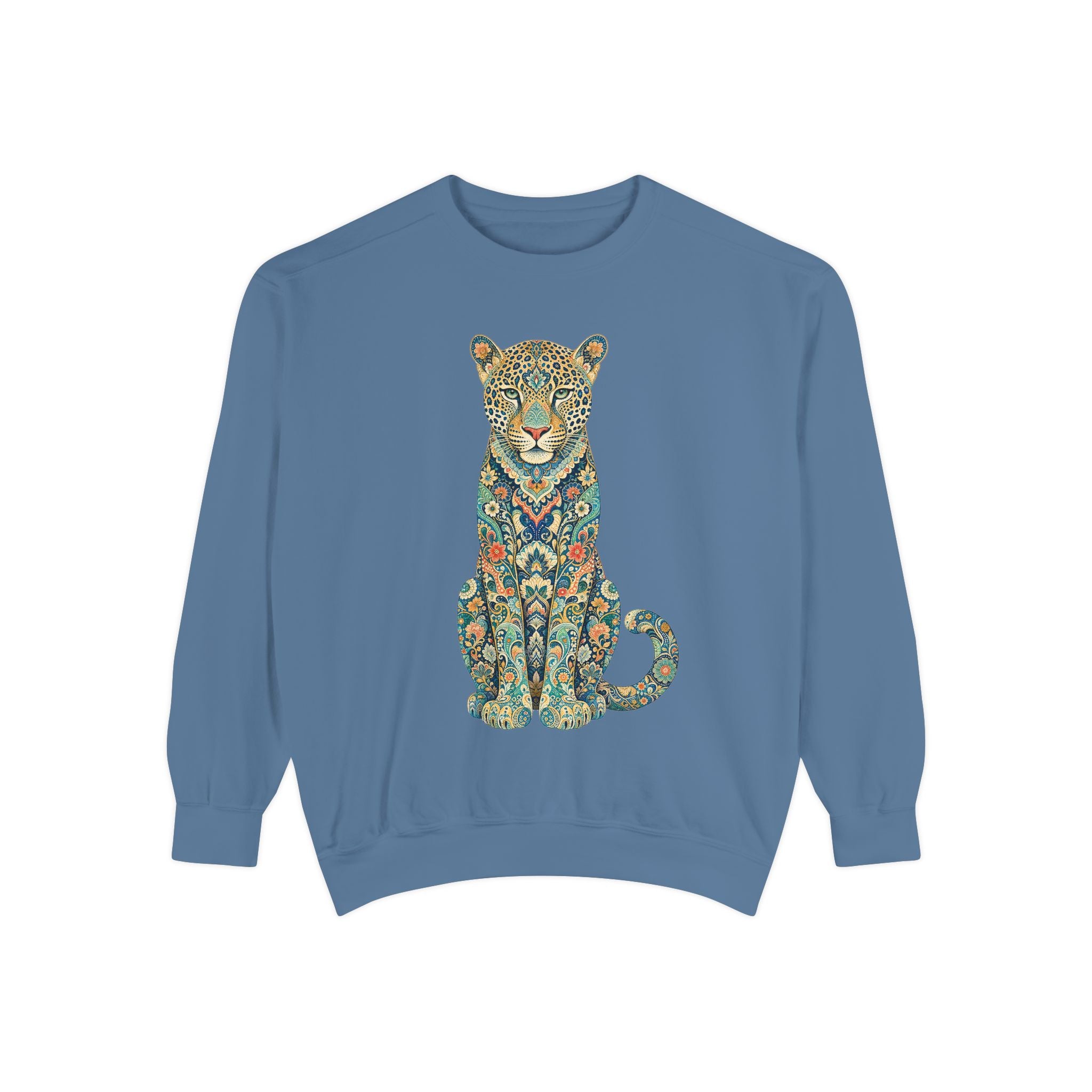 Boho Leopard Shirt, Folk Art Leopard Tee, Japanese Pattern Big Cat Lover Gift, Vintage Floral Leopard Sweatshirt