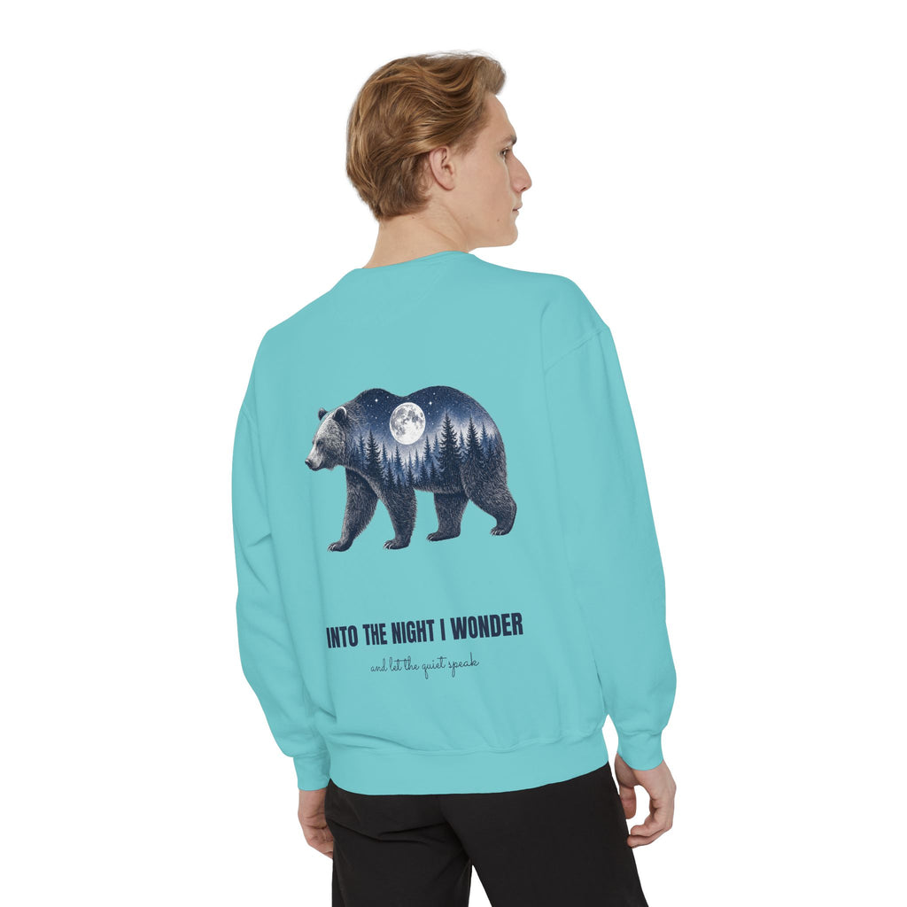 Into the Night I Wonder Shirt, Bear Double Exposure Tee, Moonlit Forest Camping Gift, Woodland Nature Sweatshirt