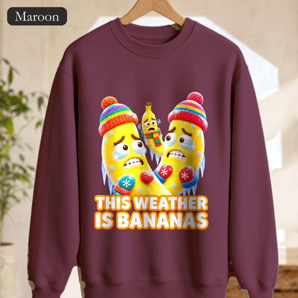 This Weather Is Bananas Sweatshirt, Funny Freezing Banana Crewneck, Winter Fruit Pun Gift, Cold Weather Humor Sweatshirt
