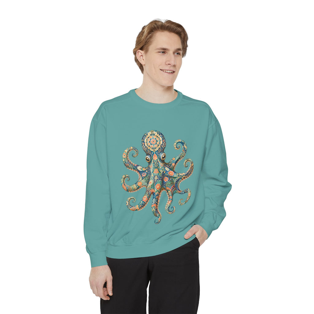 Boho Octopus Shirt, Folk Art Octopus Tee, Japanese Pattern Ocean Lover Gift, Vintage Floral Octopus Sweatshirt