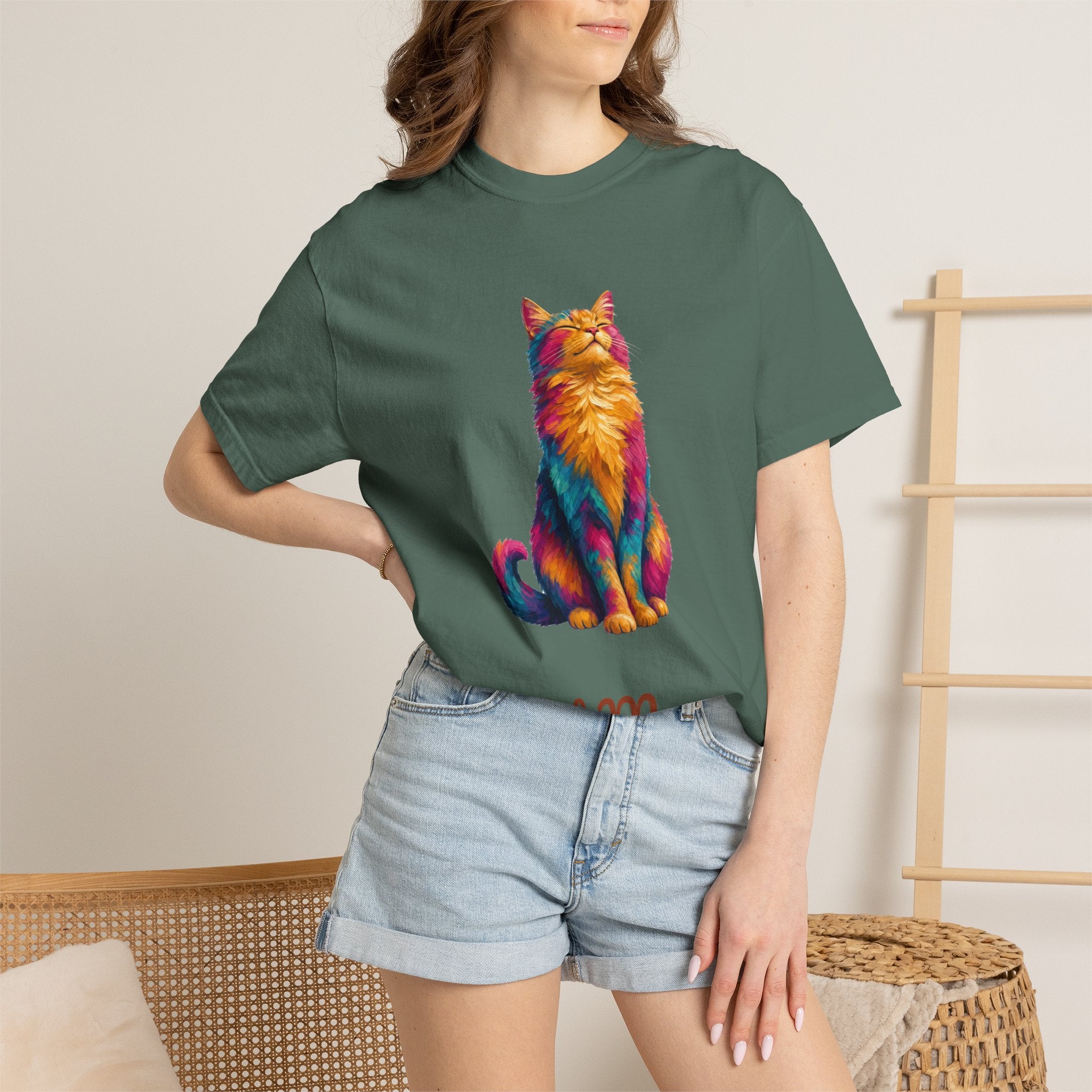 Cat Mom Shirt, Vibrant Painterly Cat Tee, Bold Cat Lover Gift, Colorful Cat Owner Sweatshirt