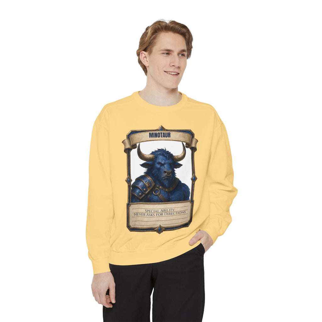 Minotaur Never Asks for Directions Shirt, Funny RPG Stat Card Tee, Tabletop Gamer D20 Gift, Fantasy Dungeon Sweatshirt