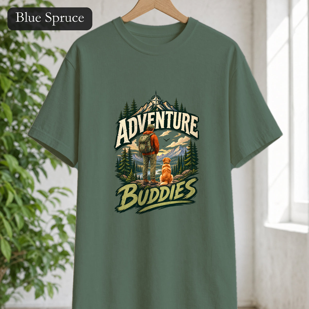 Adventure Buddies Shirt, Dog and Human Hiking Tee, Matching Dog Owner Gift, Painterly Outdoor Shirt