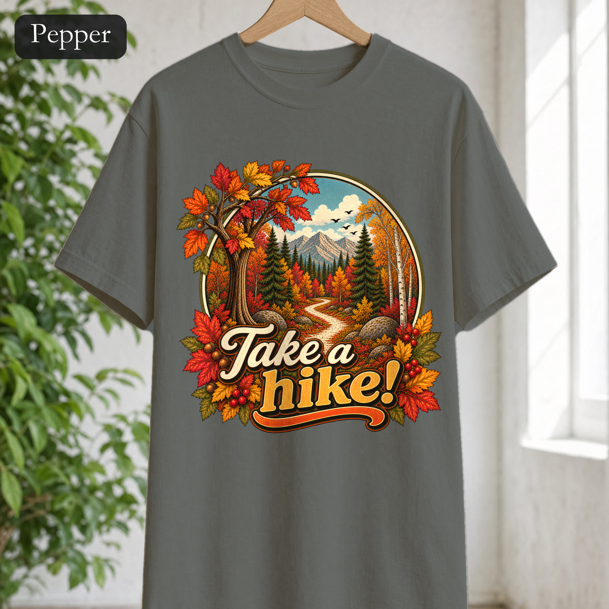Take a Hike! retro mountain scene Shirt | autumn hiking design