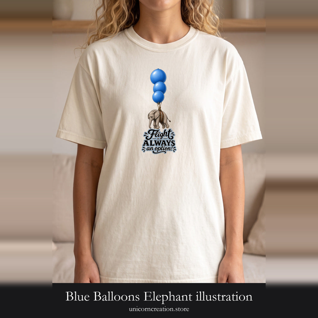 Blue Balloons Elephant illustration Shirt | Flight Always inspired quote