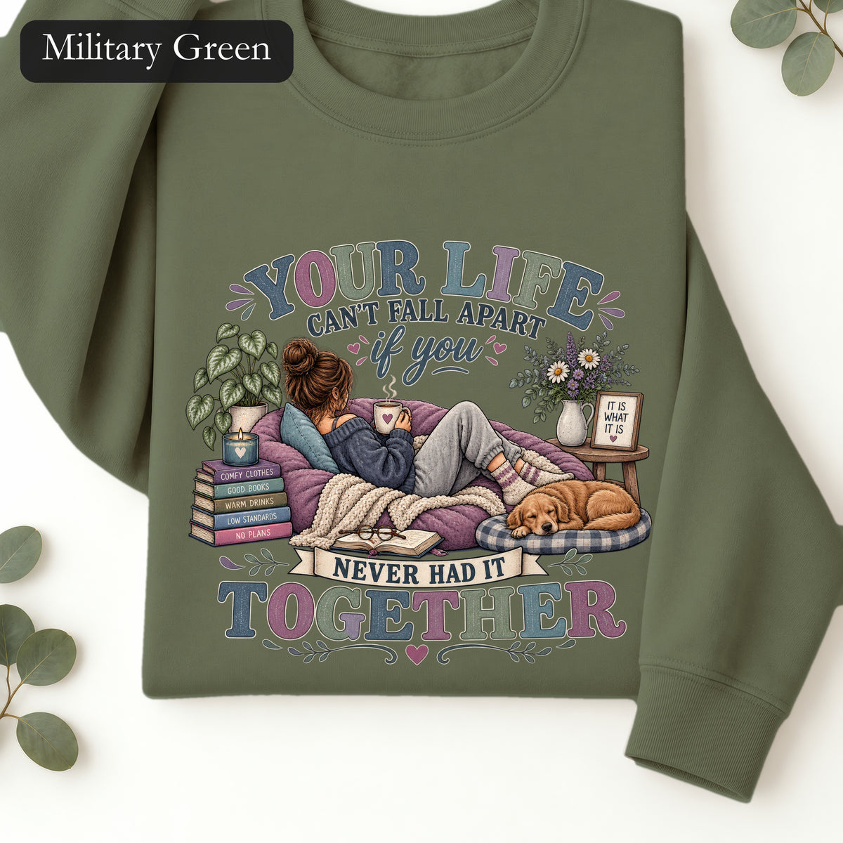 Your Life Your Cottagecore Aesthetic Sweatshirt | Cozy Reading Dog Design
