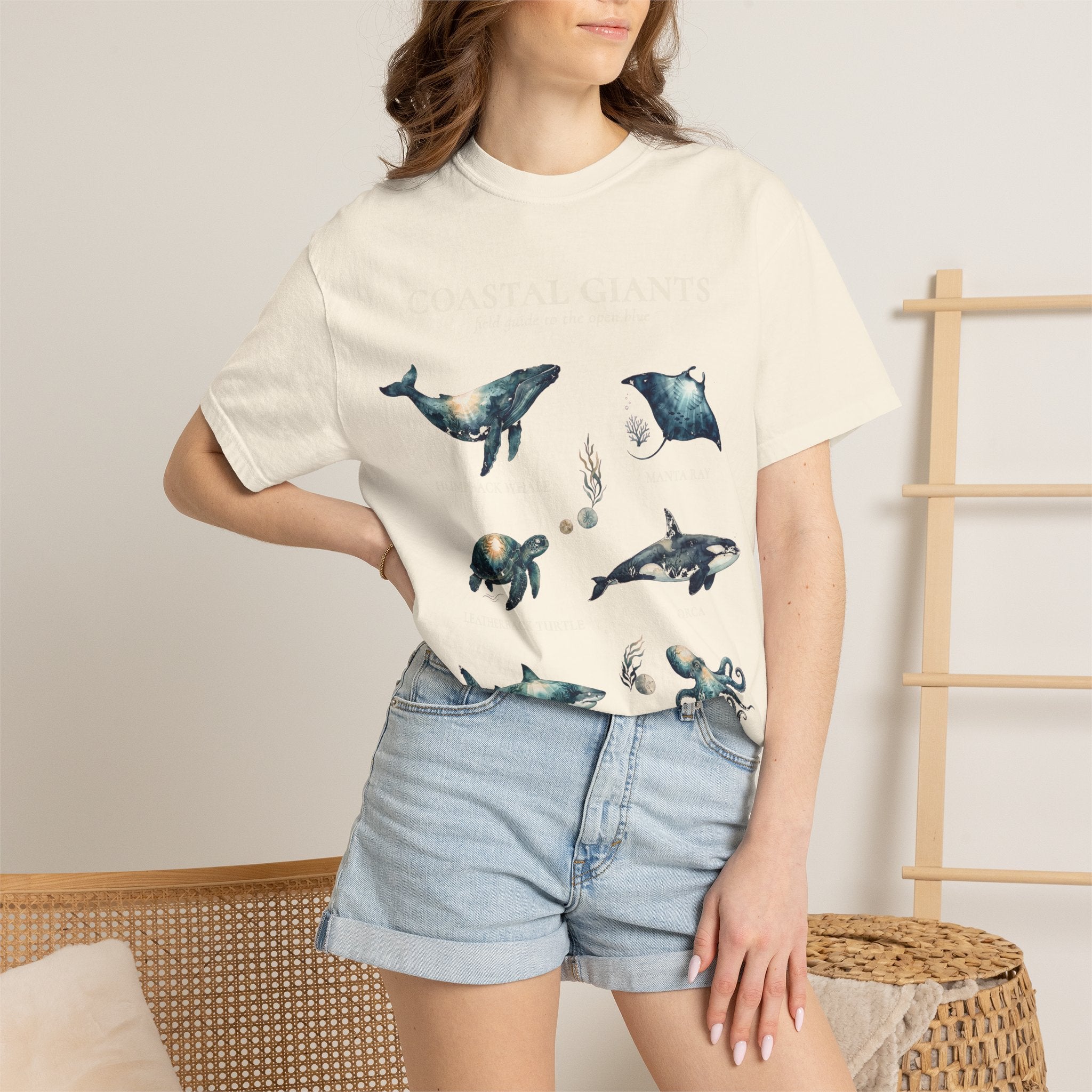 Vintage Ocean Creatures Sweatshirt, Marine Life Field Guide Crewneck, Whale Octopus Sea Turtle Ocean Lover Gift