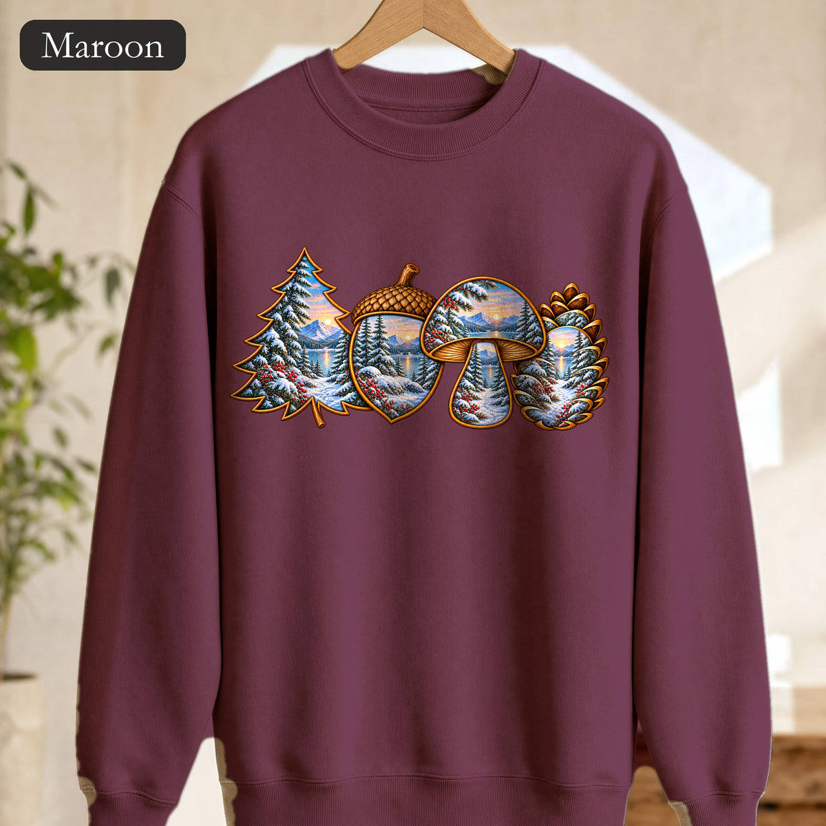 Winter Forest Crewneck, Vintage Cabin Nature Sweatshirt