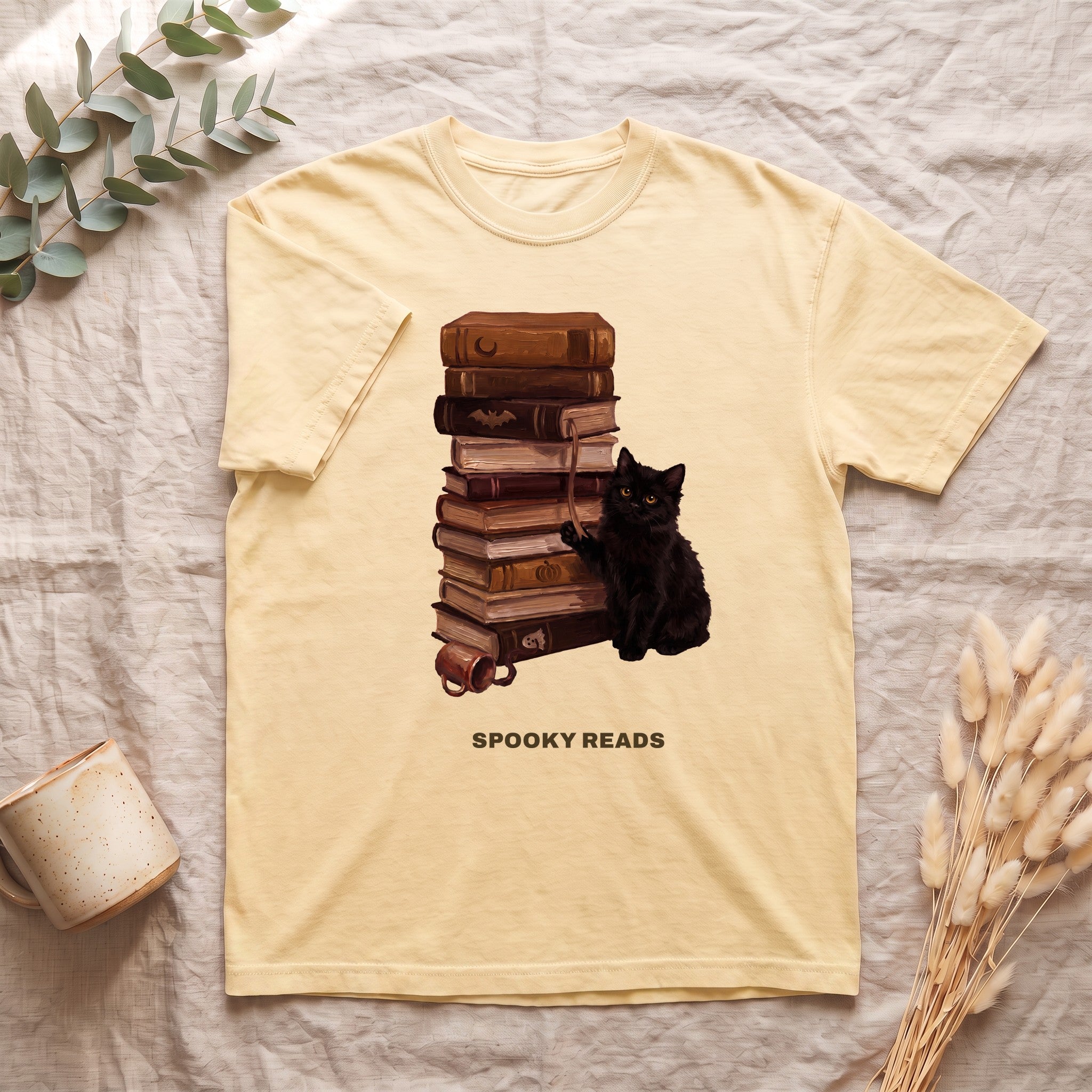 Spooky Reads Cat Shirt, TBR Halloween Book Tee, Bookish Spooky Season Tee, Book Lover Black Cat Gift