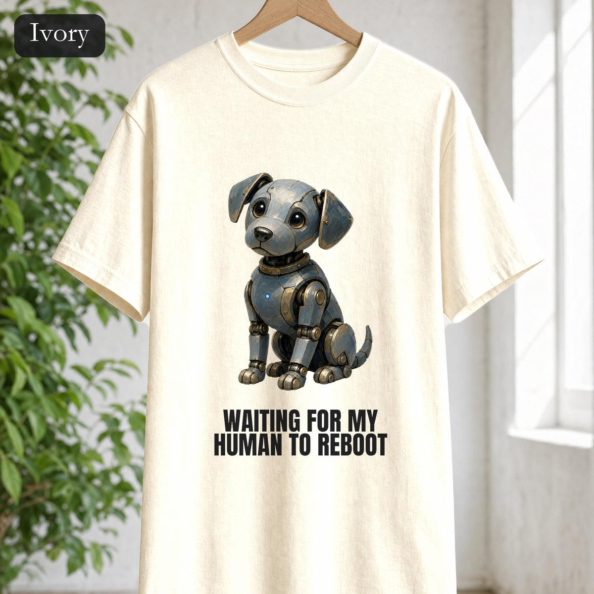 Waiting for My Human to Reboot Shirt, Funny Robot Dog Tee, Tech Programmer Gift, Sci-Fi AI Humor Sweatshirt