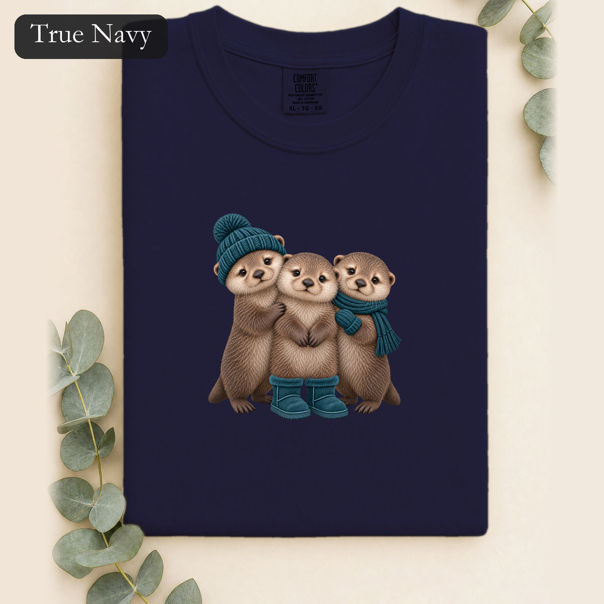 Three Otters Wearing Winter Hats Boots shirt | Cute Otter Trio Design