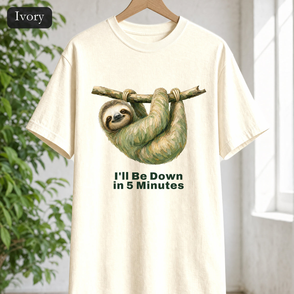 Sloth Shirt, I'll Be Down in 5 Minutes Tee, Funny Lazy Sloth Gift, Painterly Introvert Sweatshirt