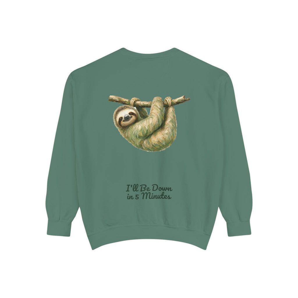 Sloth Shirt, I'll Be Down in 5 Minutes Tee, Funny Lazy Sloth Gift, Painterly Introvert Sweatshirt