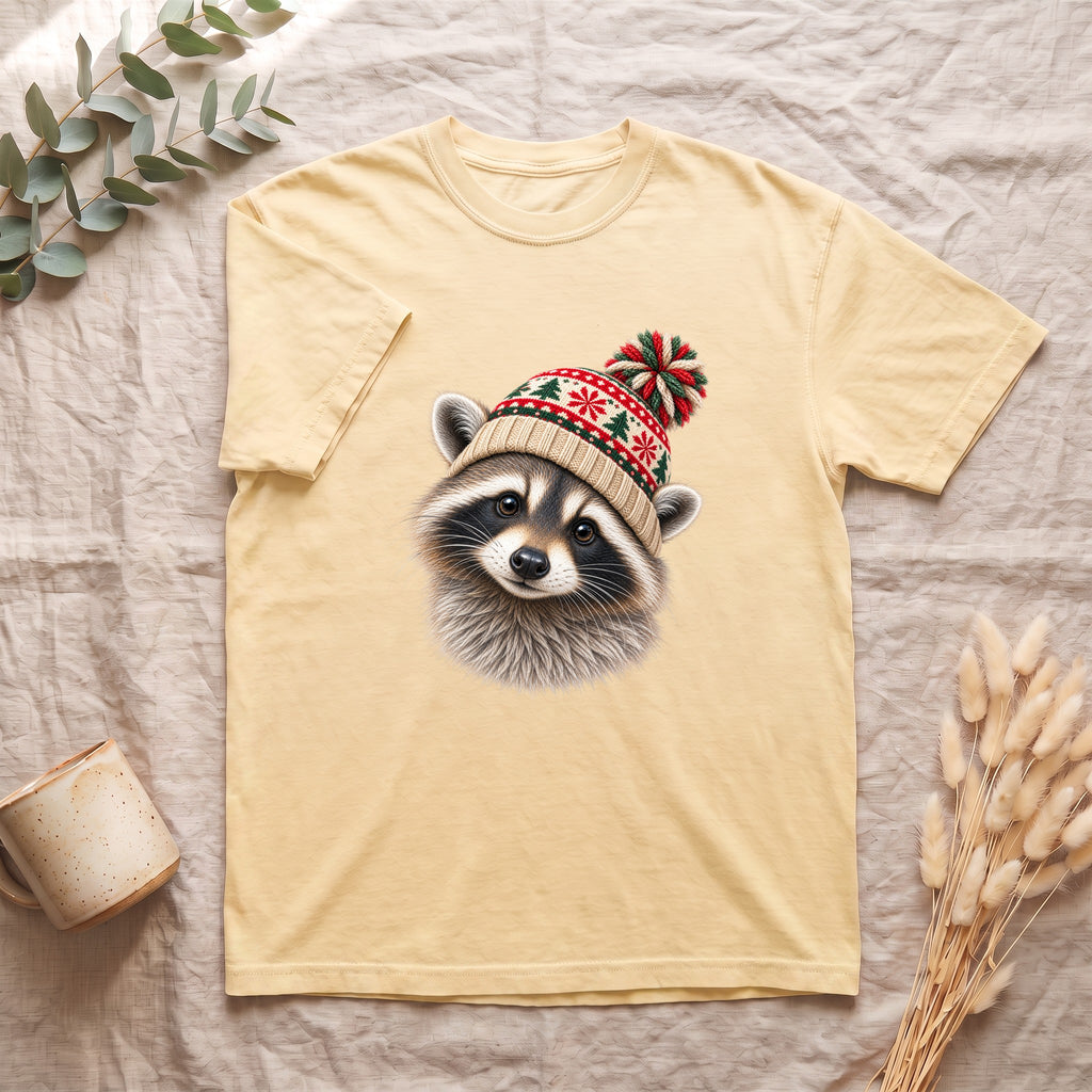 Raccoon Wearing Knit Winter Hat Shirt | Cute Woodland Animal Holiday