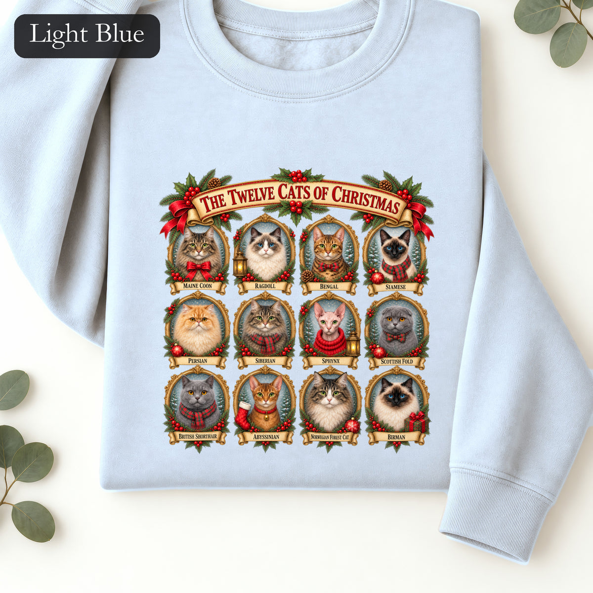 The Twelve Cats of Christmas sweatshirt | holiday cat portrait collage