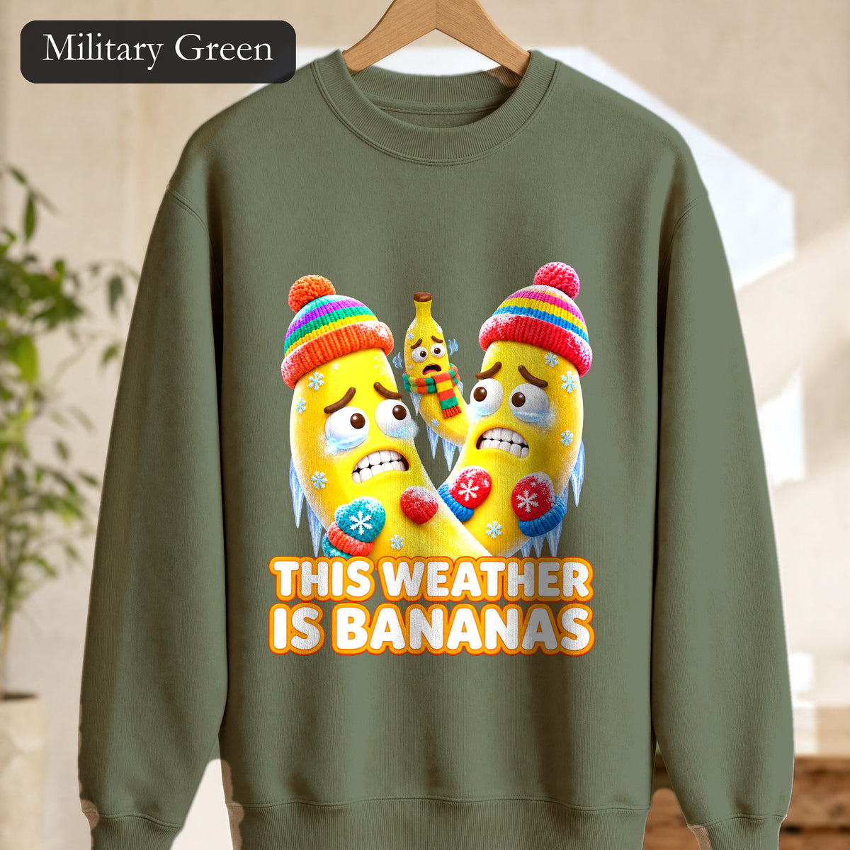 This Weather Is Bananas Sweatshirt, Funny Freezing Banana Crewneck, Winter Fruit Pun Gift, Cold Weather Humor Sweatshirt