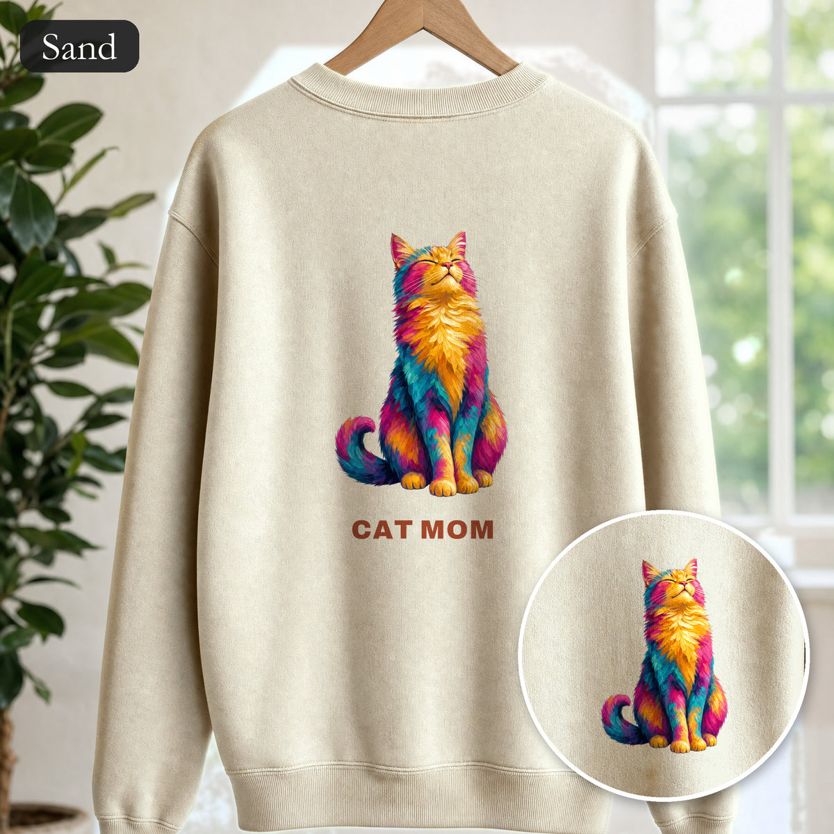 Cat Mom Shirt, Vibrant Painterly Cat Tee, Bold Cat Lover Gift, Colorful Cat Owner Sweatshirt