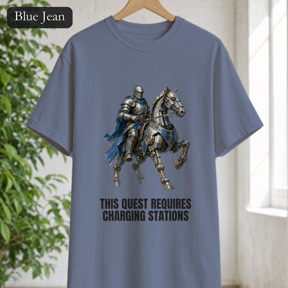 This Quest Requires Charging Stations Shirt, Knight Robot Horse Tee, Funny Gamer Tech Gift, Sci-Fi Fantasy Sweatshirt