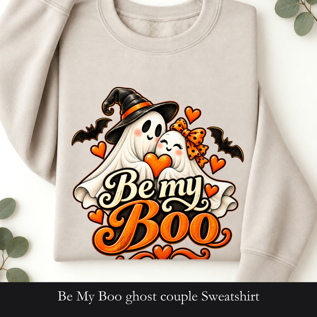 Be My Boo ghost couple Sweatshirt | Halloween spooky hearts