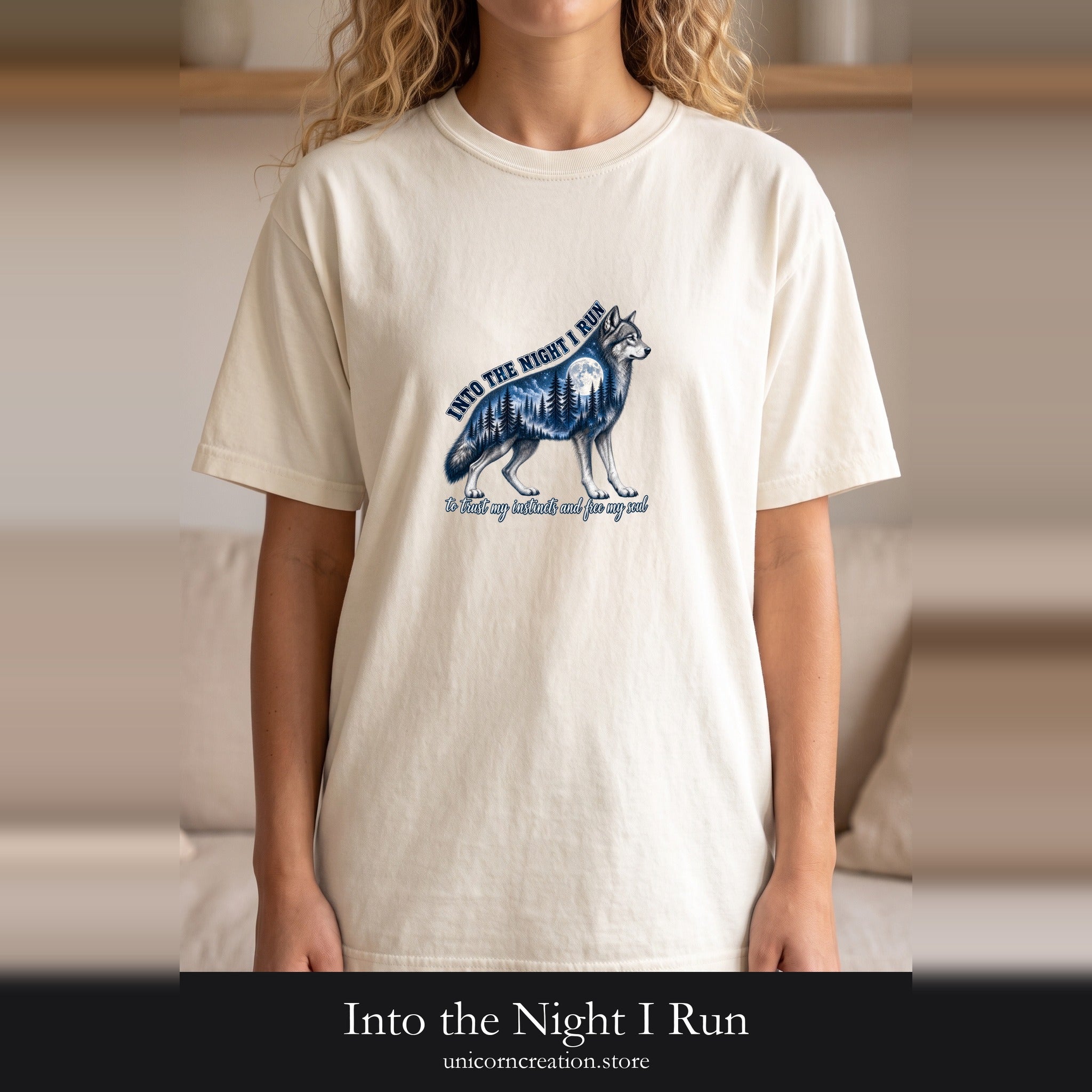 Into the Night I Run Shirt, Wolf Double Exposure Tee, Moonlit Forest Wild Spirit Gift, Woodland Nature Sweatshirt