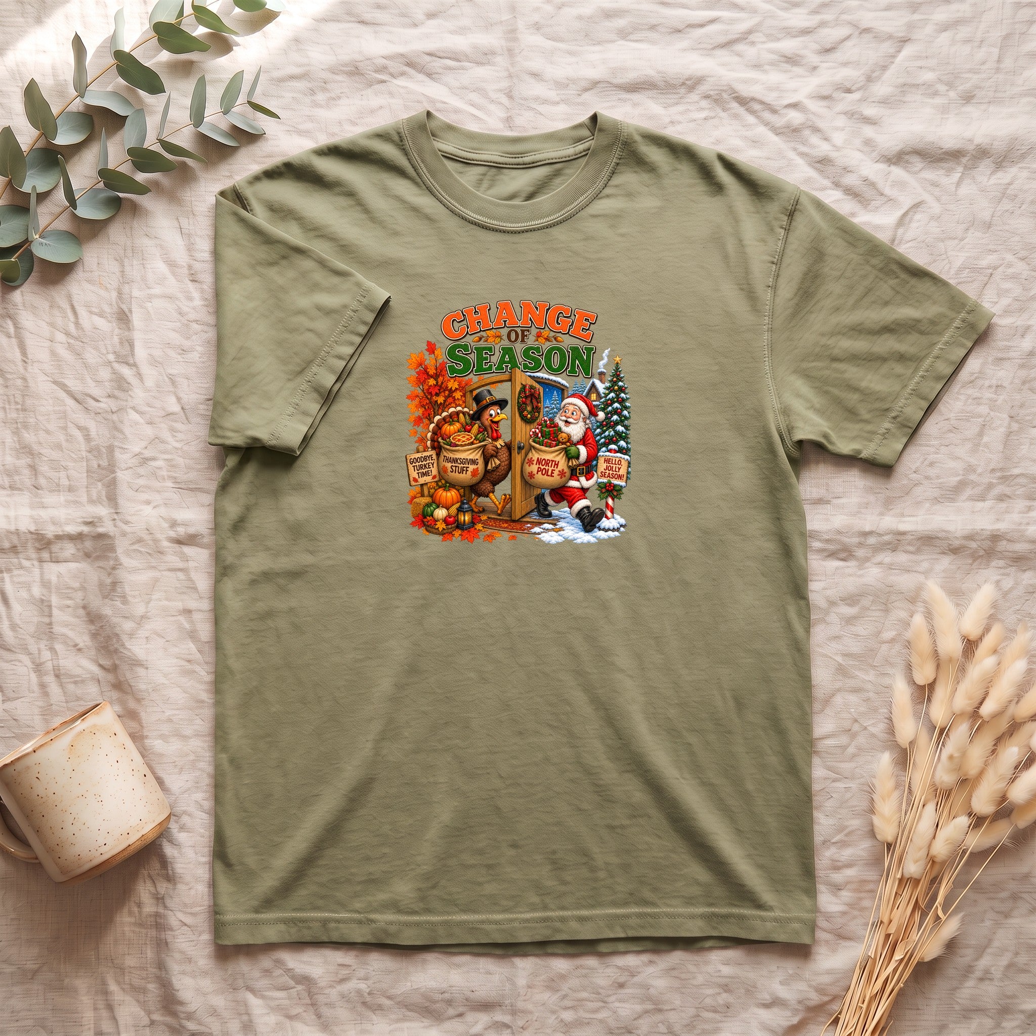 Change of Season Shirt | Fall to Winter Holiday Pumpkin Santa Design