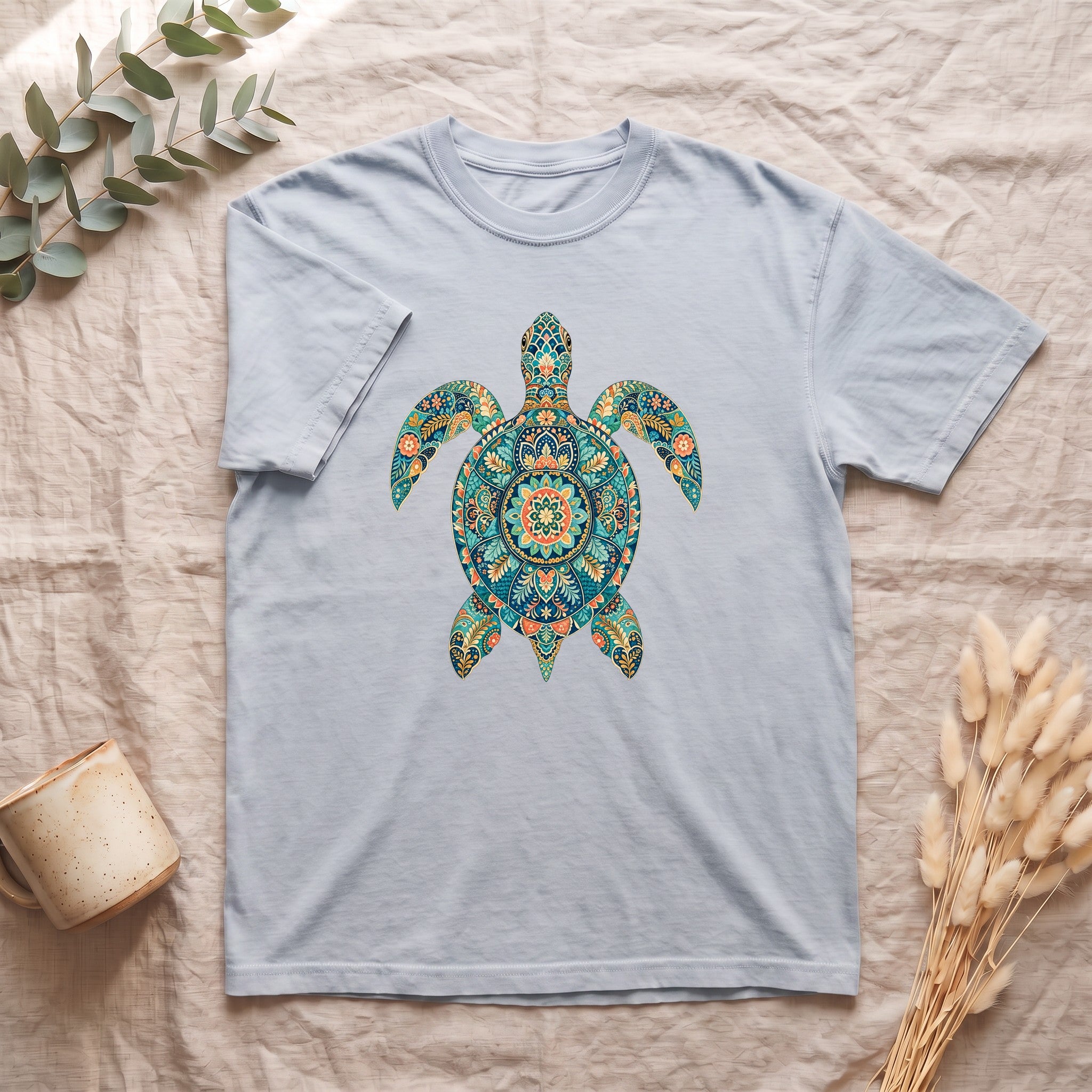 Boho Sea Turtle Shirt, Folk Art Turtle Tee, Japanese Pattern Ocean Lover Gift, Vintage Floral Turtle Sweatshirt