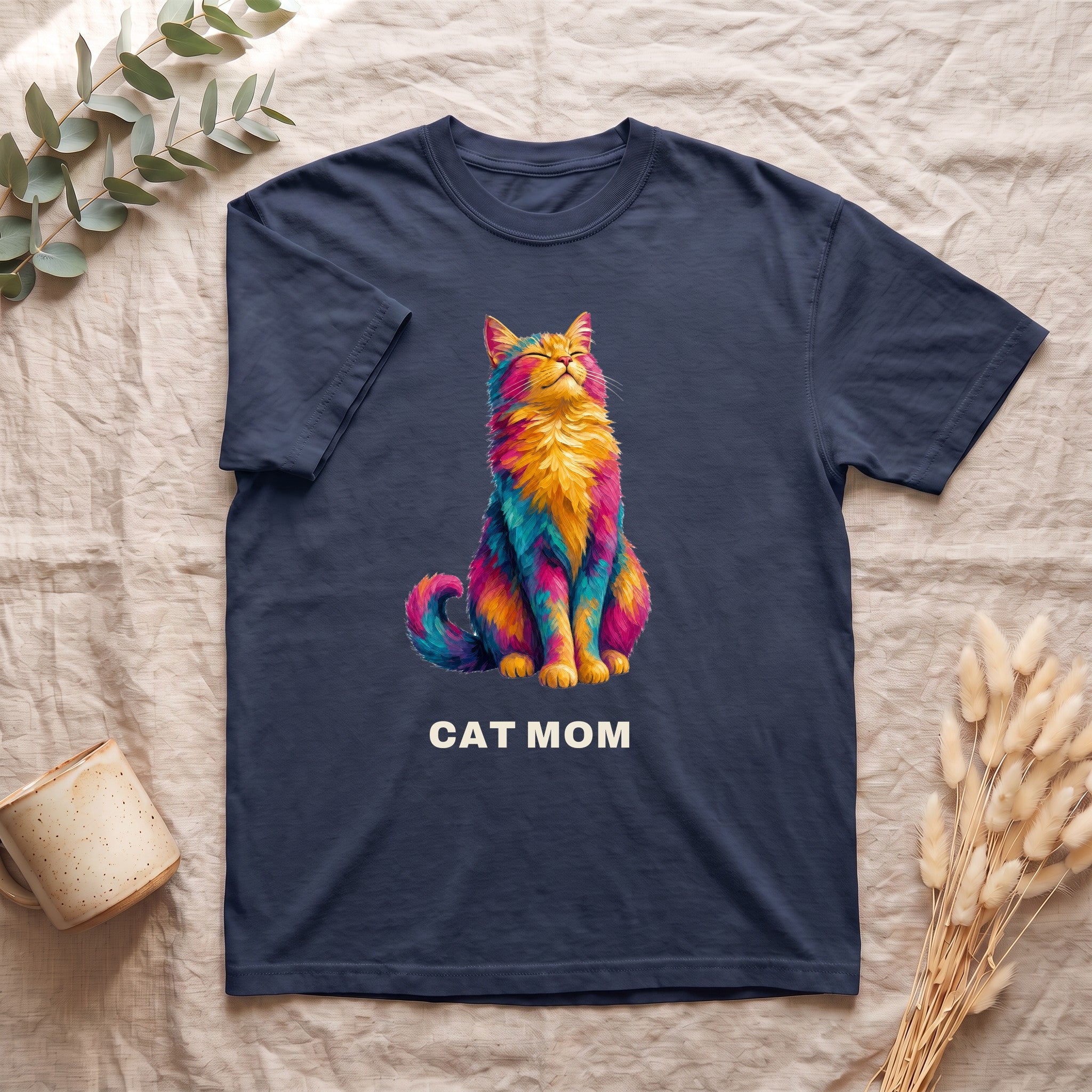 Cat Mom Shirt, Vibrant Painterly Cat Tee, Bold Cat Lover Gift, Colorful Cat Owner Sweatshirt
