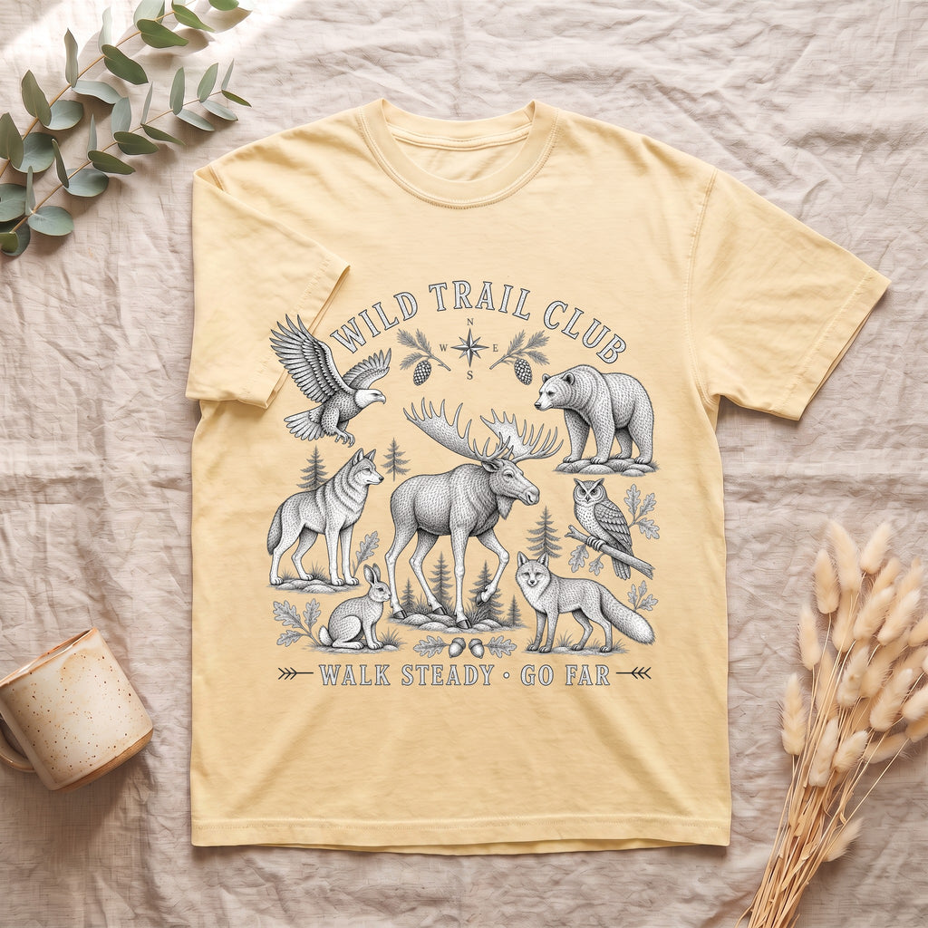 Wild Trail Club Shirt, Woodland Animals Tee, Walk Steady Go Far, Hiking Nature Lover Gift