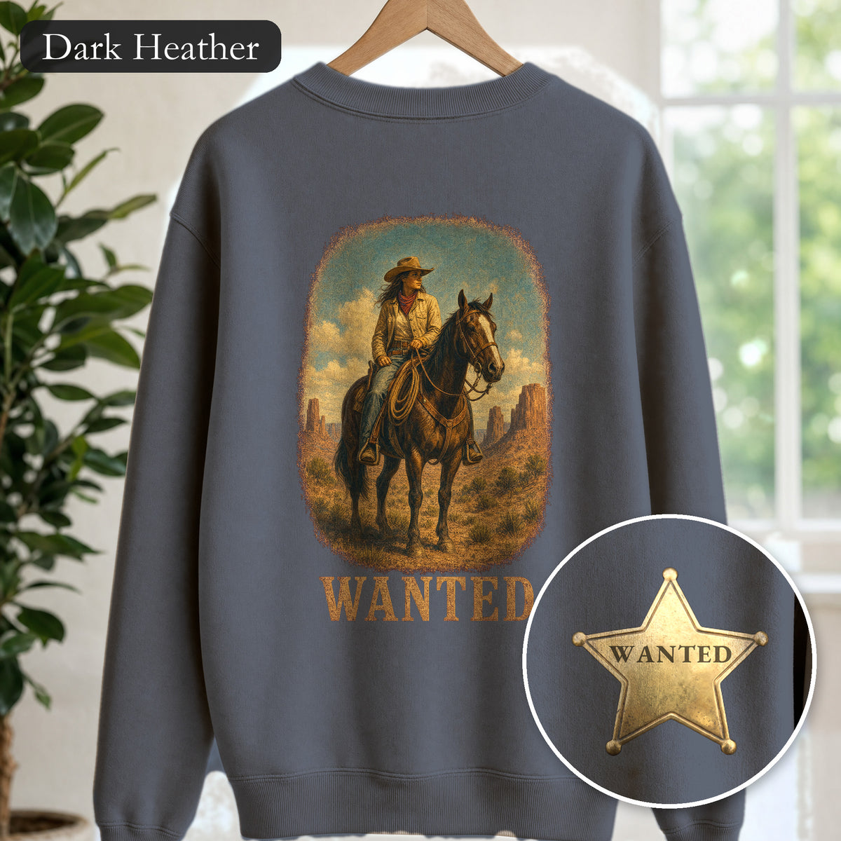 Wanted Cowgirl Sweatshirt, Vintage Western Wanted Poster Crewneck, Desert Outlaw Sweatshirt, Sheriff Star Cowgirl Gift