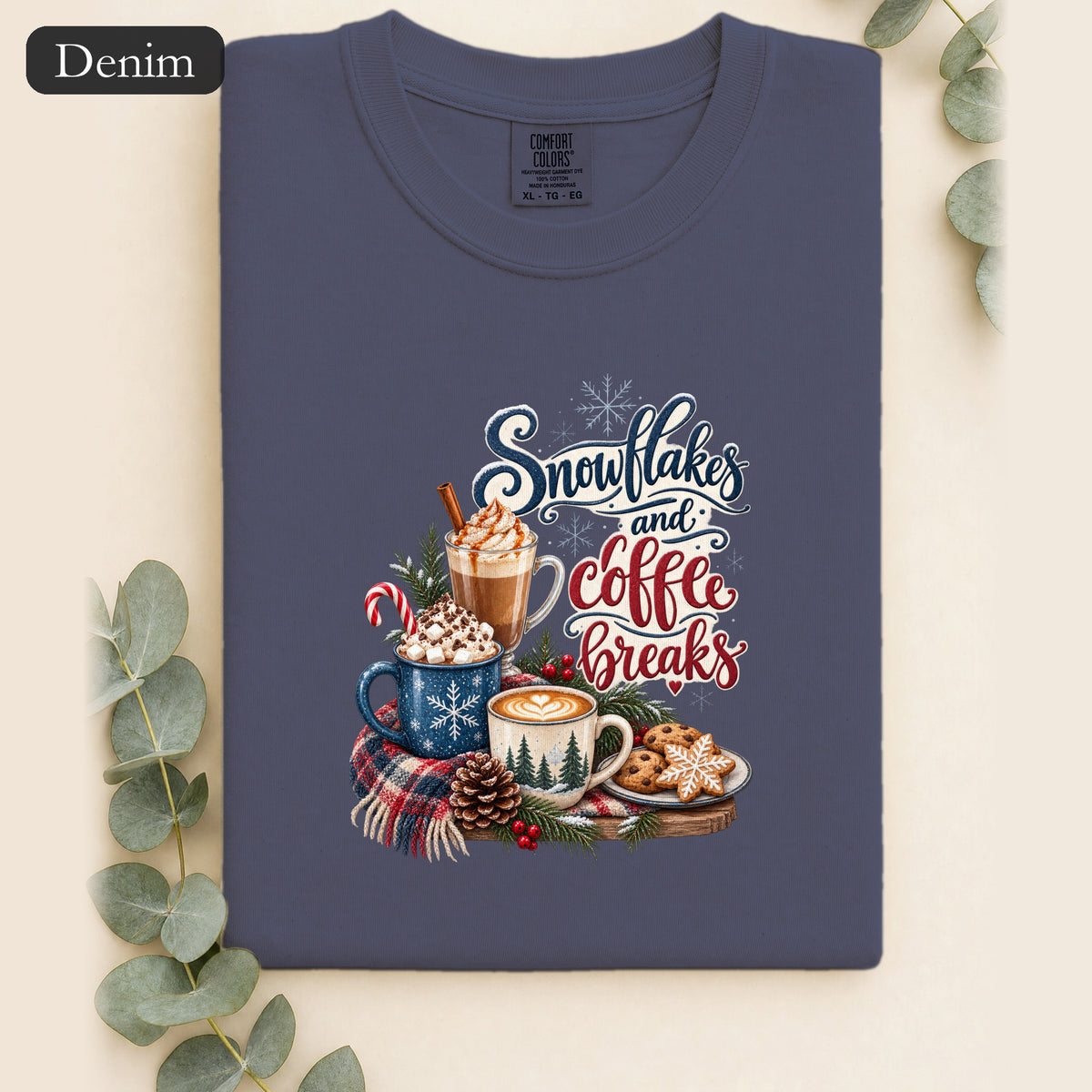 Snowflakes and Coffee Break Shirt | Winter Hot Cocoa Mug Design