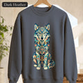 Boho Wolf Shirt, Folk Art Wolf Tee, Japanese Pattern Wolf Lover Gift, Vintage Floral Wolf Sweatshirt