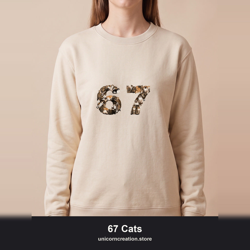 67 Cats Shirt, Funny 67 Meme Cat Tee, Trendy Cat Number Gift, Cat Lover Sweatshirt