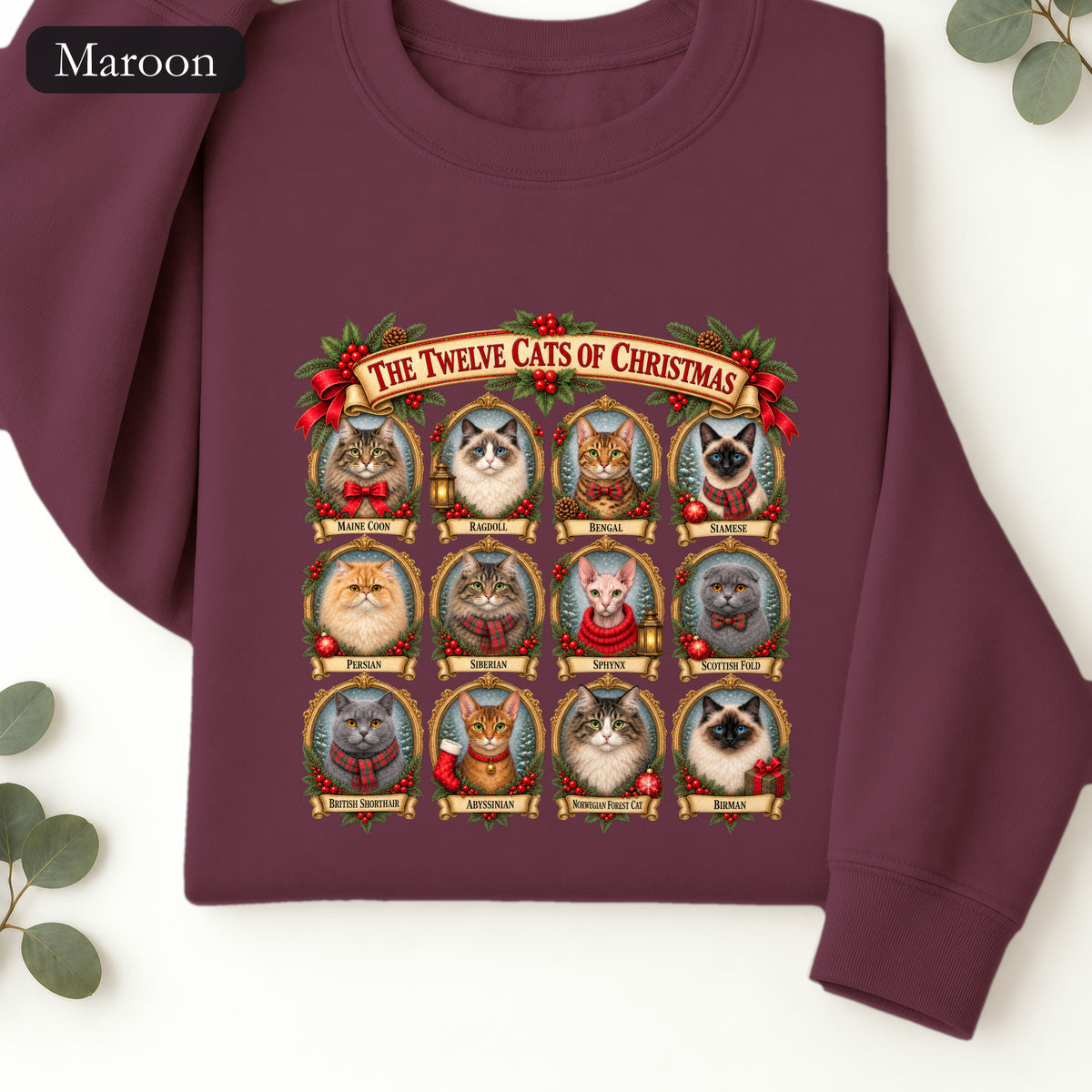 The Twelve Cats of Christmas sweatshirt | holiday cat portrait collage