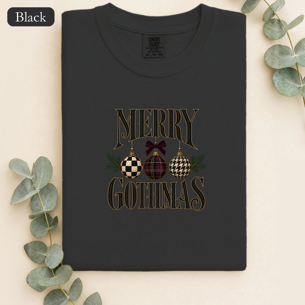 Merry Gothmas Christmas Ornament Design Shirt | Faux Embroidery
