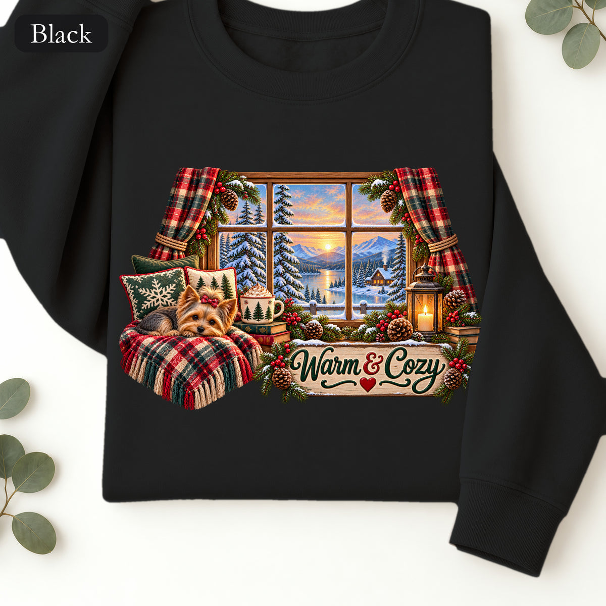 Warm & Cozy Cabin Window Sweatshirt | Winter Lodge Plaid Decor