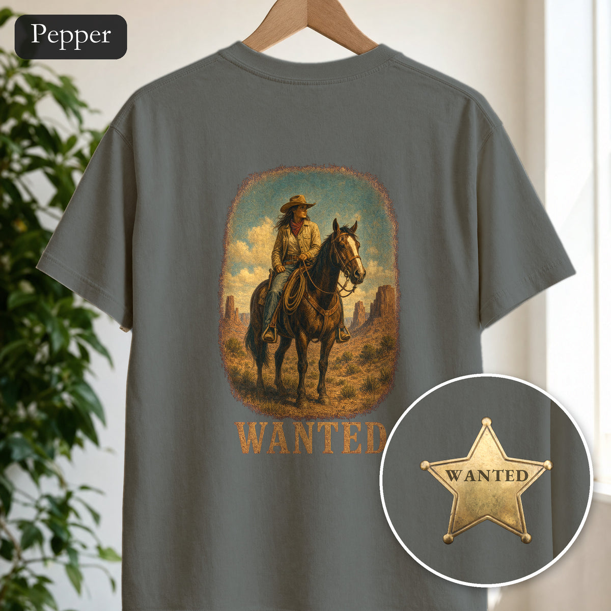 Wanted Cowgirl Shirt, Vintage Western Wanted Poster Tee, Desert Outlaw Tee, Sheriff Star Cowgirl Gift