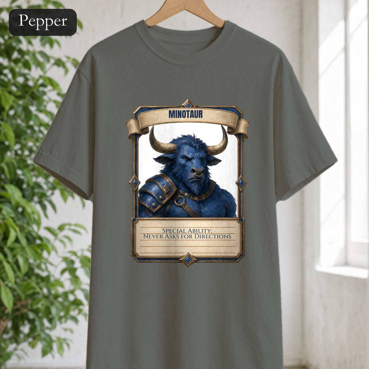 Minotaur Never Asks for Directions Shirt, Funny RPG Stat Card Tee, Tabletop Gamer D20 Gift, Fantasy Dungeon Sweatshirt