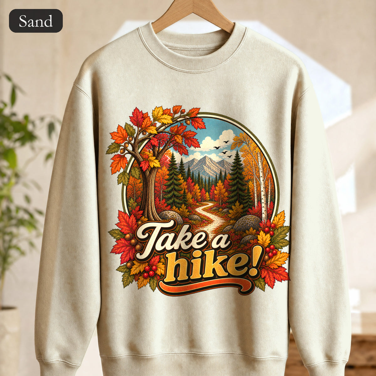 Take a Hike! retro mountain scene Crewneck Sweatshirt | autumn hiking design