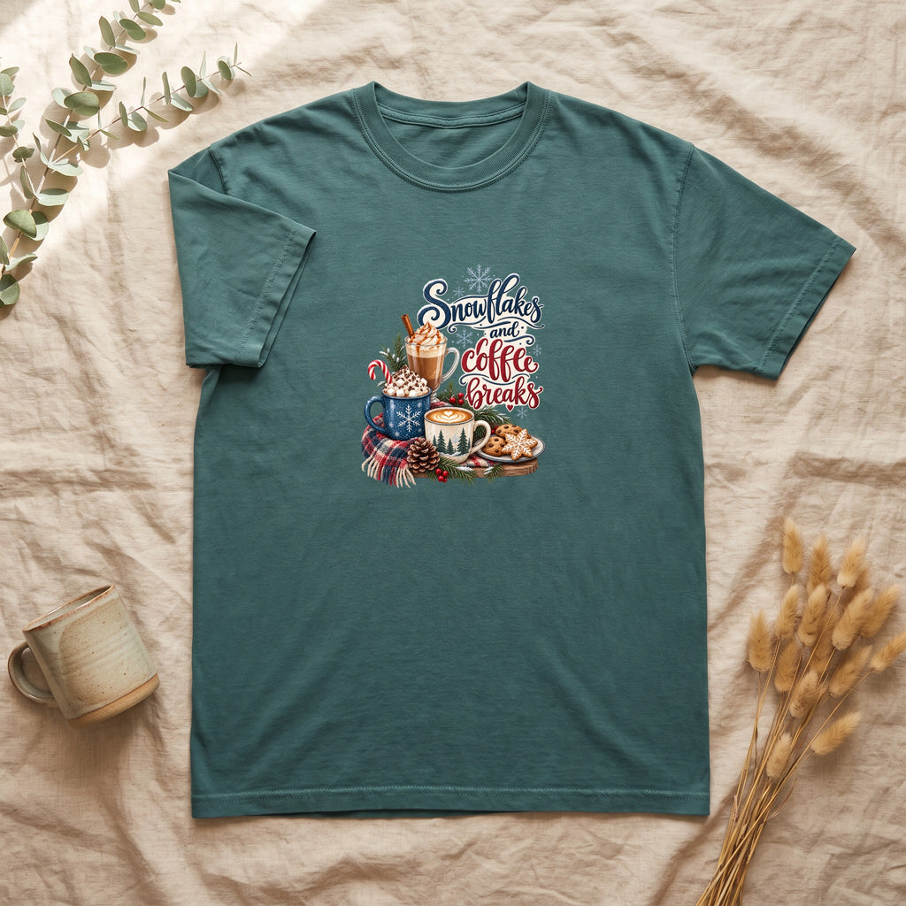 Snowflakes and Coffee Break Shirt | Winter Hot Cocoa Mug Design