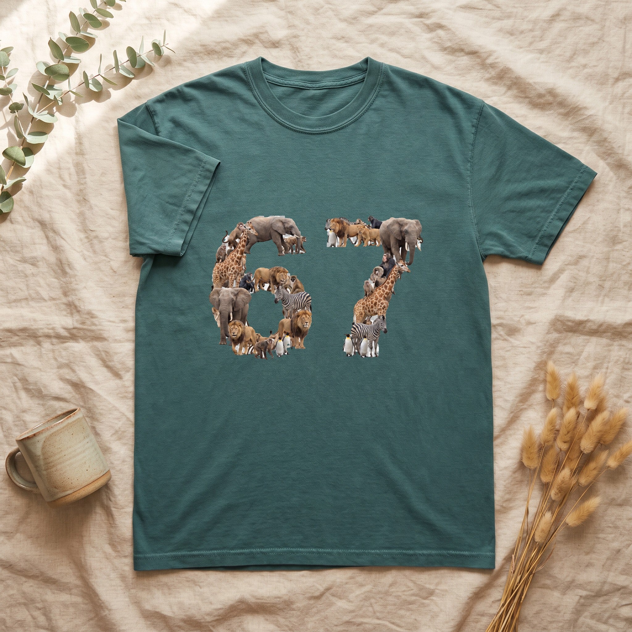 67 Zoo Animals Shirt, Funny 67 Meme Tee, Trendy Animal Number Gift, Giraffe Elephant Lion Sweatshirt