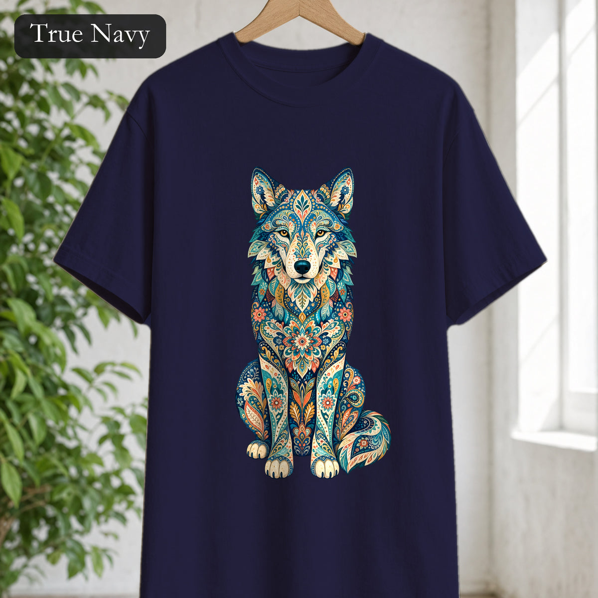 Boho Wolf Shirt, Folk Art Wolf Tee, Japanese Pattern Wolf Lover Gift, Vintage Floral Wolf Sweatshirt