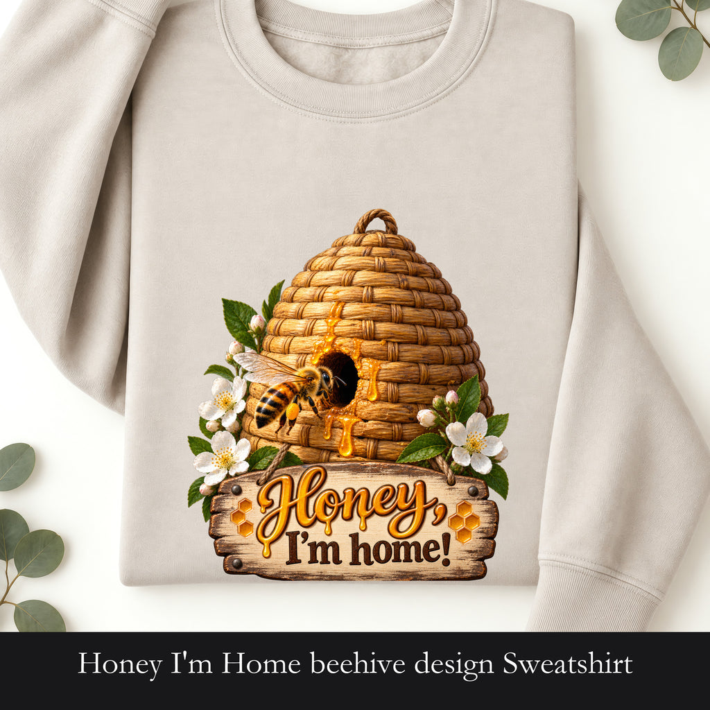 Honey I'm Home beehive design Sweatshirt | bee floral graphic