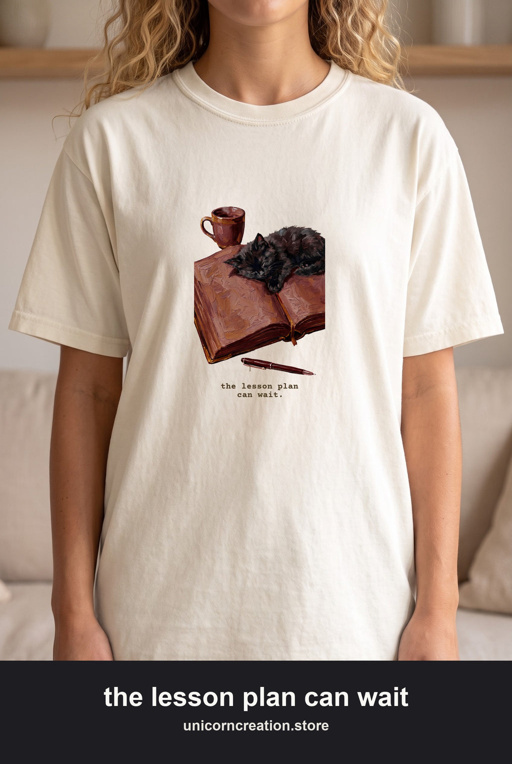 The Lesson Plan Can Wait Shirt, Funny Teacher Tee, Cozy Cat Teacher Tee, Teacher Appreciation Gift