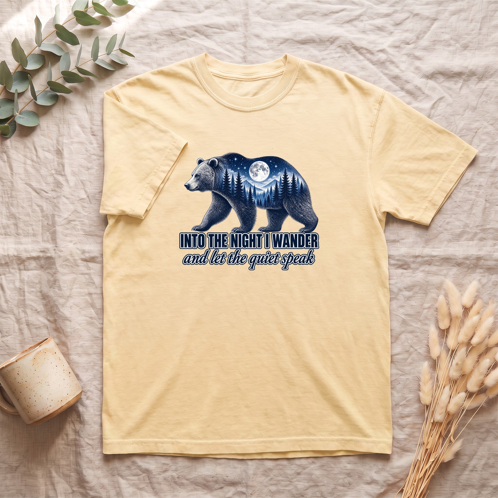 Into the Night I Wander Shirt, Bear Double Exposure Tee, Moonlit Forest Camping Gift, Woodland Nature Sweatshirt
