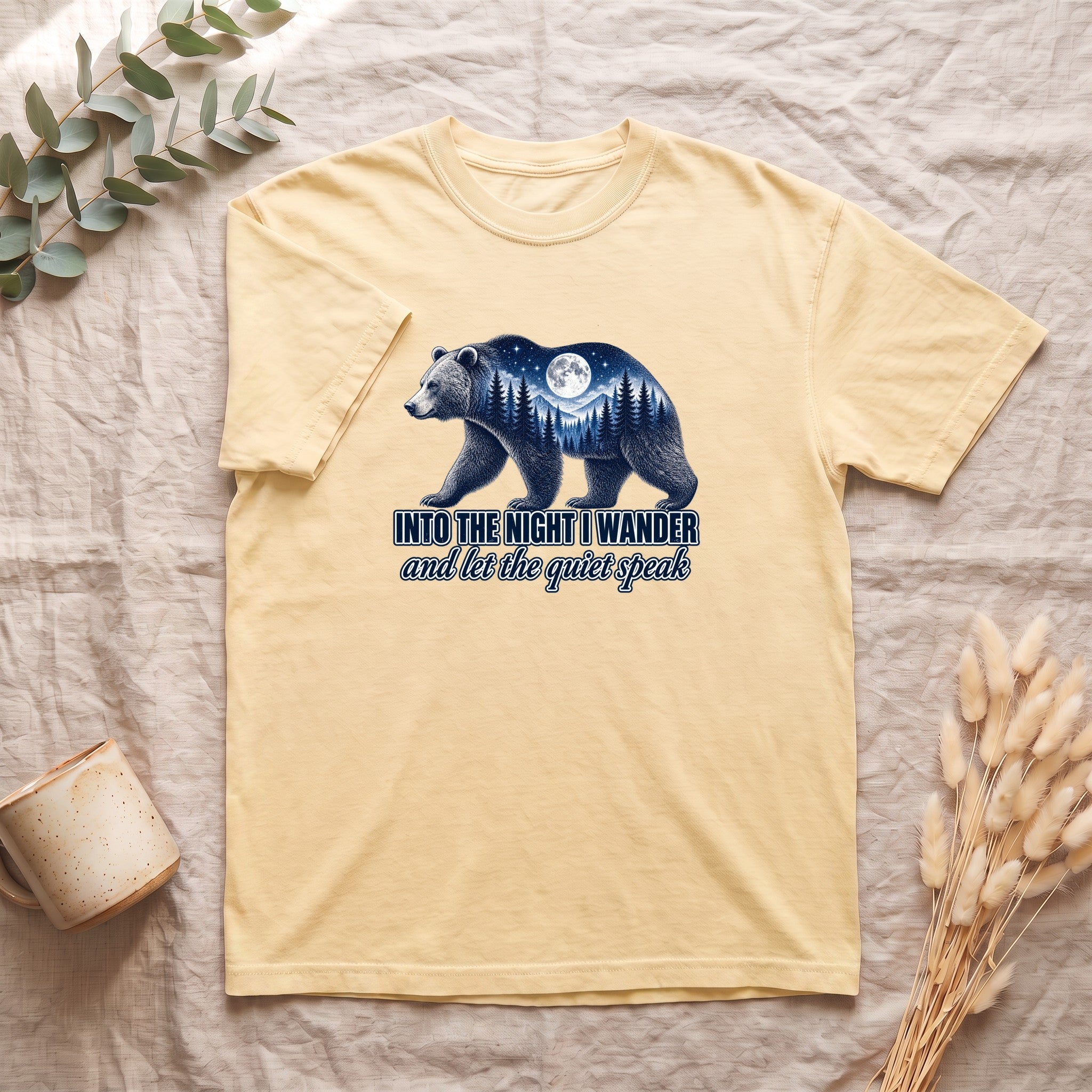 Into the Night I Wander Shirt, Bear Double Exposure Tee, Moonlit Forest Camping Gift, Woodland Nature Sweatshirt
