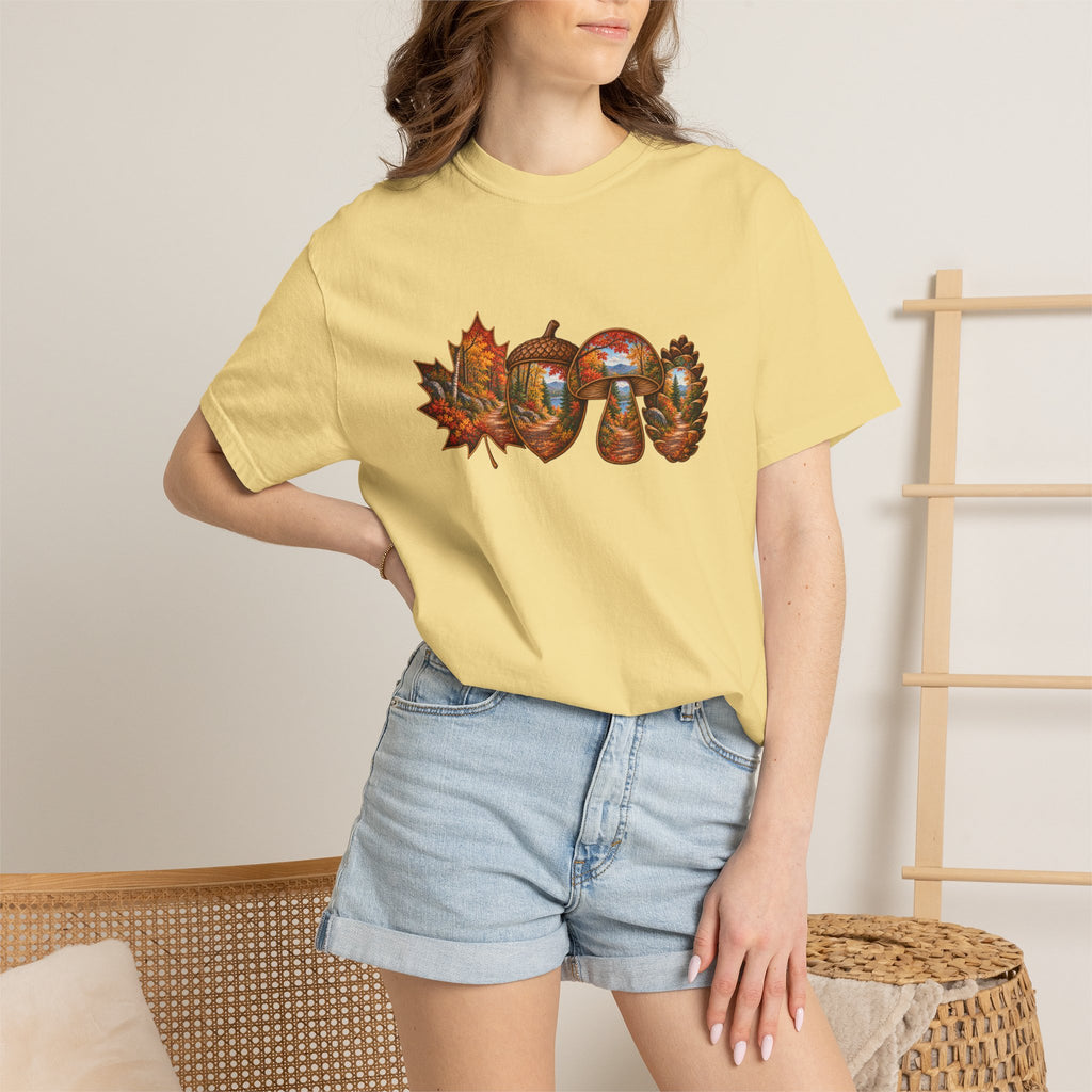 Autumn Lake Scene on Maple Leaves Shirt | Fall Landscape Tee