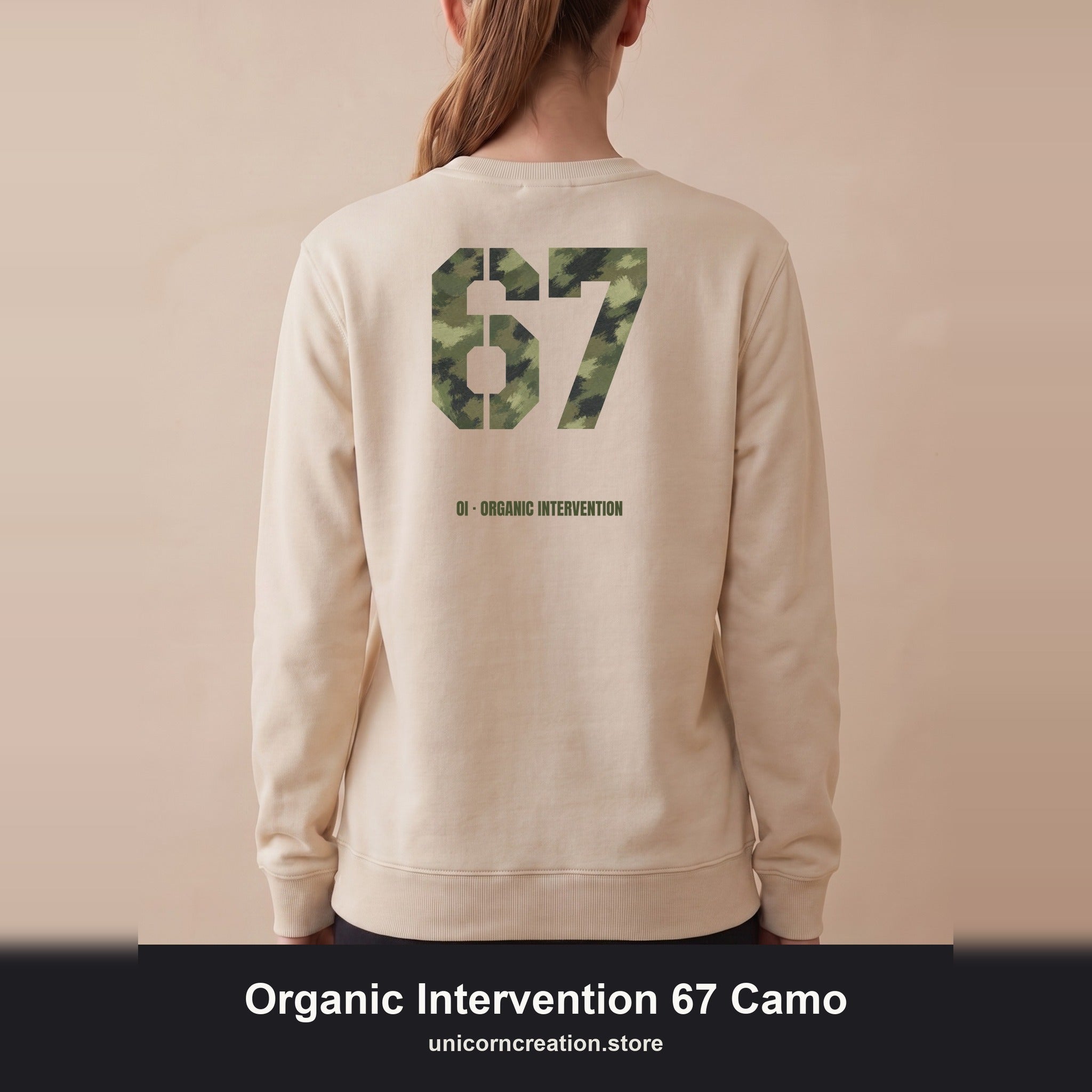 Organic Intervention 67 Camo Shirt, OI Military Number Tee, Streetwear Camo Graphic Gift, Bold Statement Sweatshirt