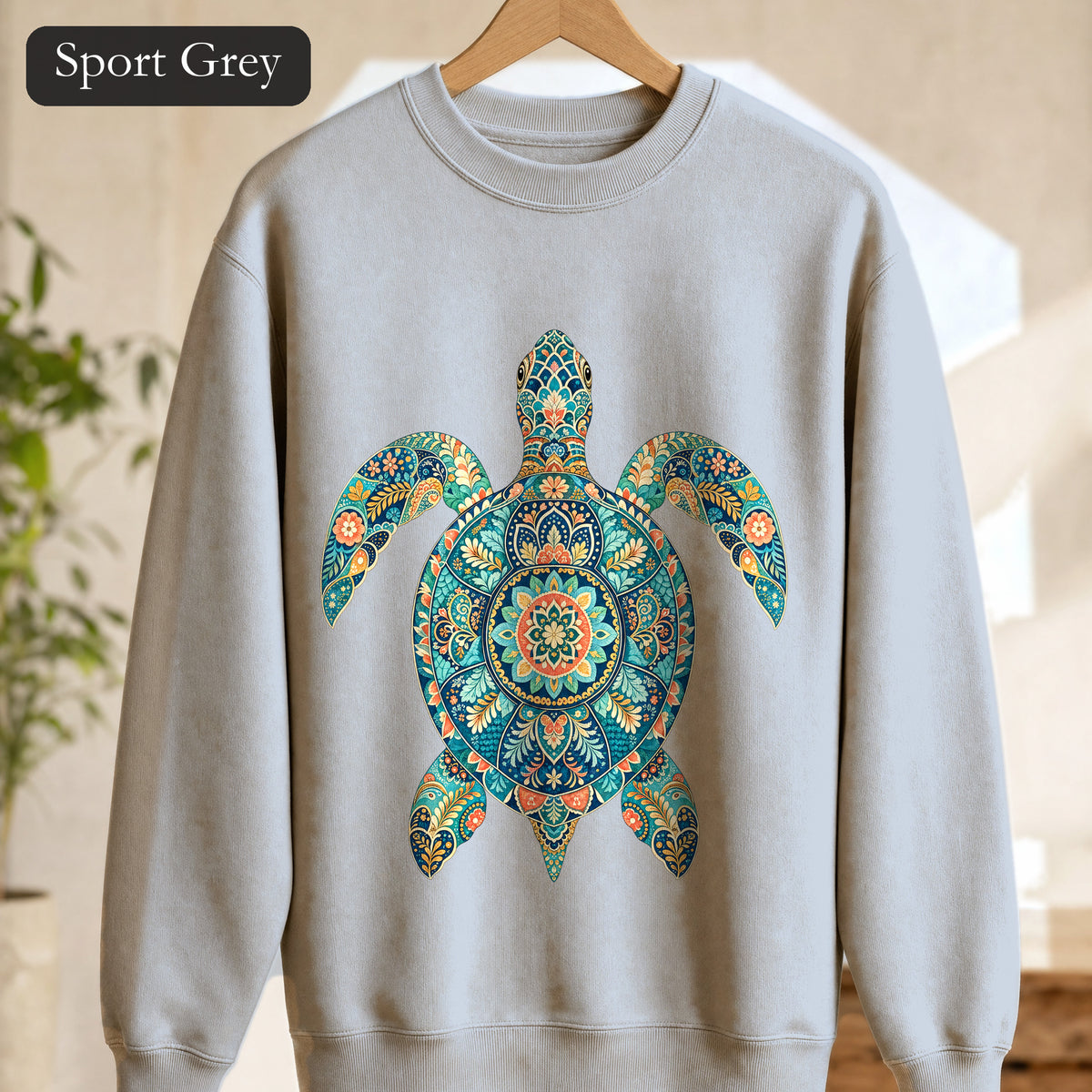 Boho Sea Turtle Shirt, Folk Art Turtle Tee, Japanese Pattern Ocean Lover Gift, Vintage Floral Turtle Sweatshirt